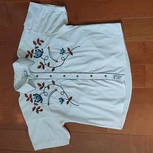 Panhandle Slim Embroidered Western Cowboy Shirt White, Blue, and Brown